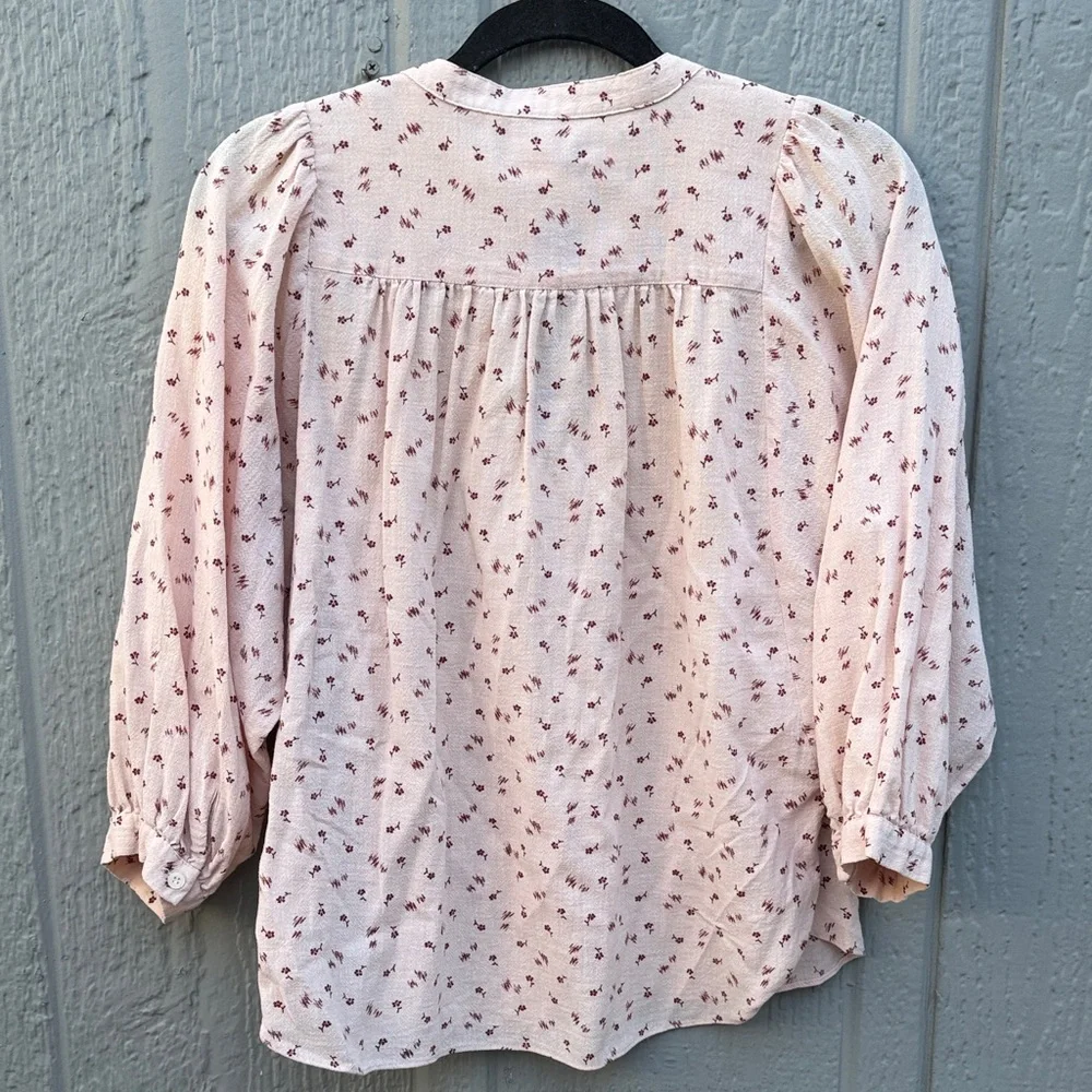 Madewell Pink Puff Sleeves Peasant Floral Top Size: S